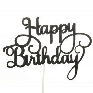 Happy Birthday Black Glitter Topper 
