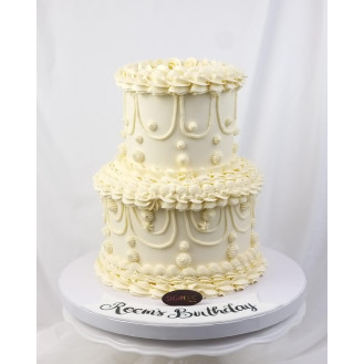 Double Layer White Vintage Buttercream Cake