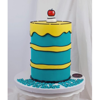 Yellow and Teal Tall Comic Cake