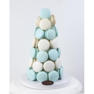 White and Teal Macaroon Tower  White and Teal Macaroon Tower