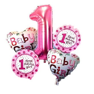 1 First Birthday Girl Foil Balloon Set 1 First Birthday Girl Foil Balloon Set
