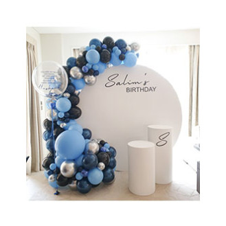 Birthday Boy ( Round Backdrop 2m diameter, Personalisation on backdrop and plinth,  2 x plinths,  Balloon Garland,  Personlized bubble balloon ) Birthday Boy ( Round Backdrop 2m diameter, Personalisation on backdrop and plinth,  2 x plinths,  Balloon Garland,  Personlized bubble balloon )