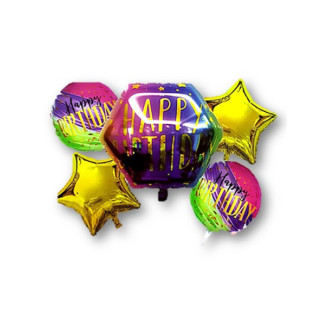Happy Birthday Chrome Hexagon Balloon set 