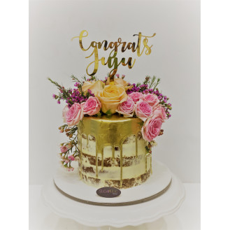 Pink Roses Topper Gold Drizzle Buttercream Cake Pink Roses Topper Gold Drizzle Buttercream Cake