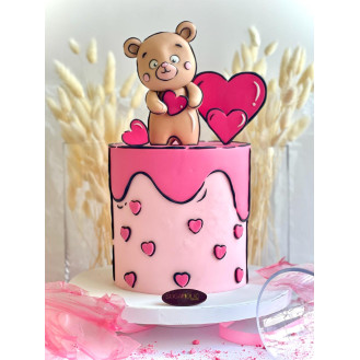 Valentines Bear In-Loved  Pink Fondant Cake  Valentines Bear In-Loved  Pink Fondant Cake